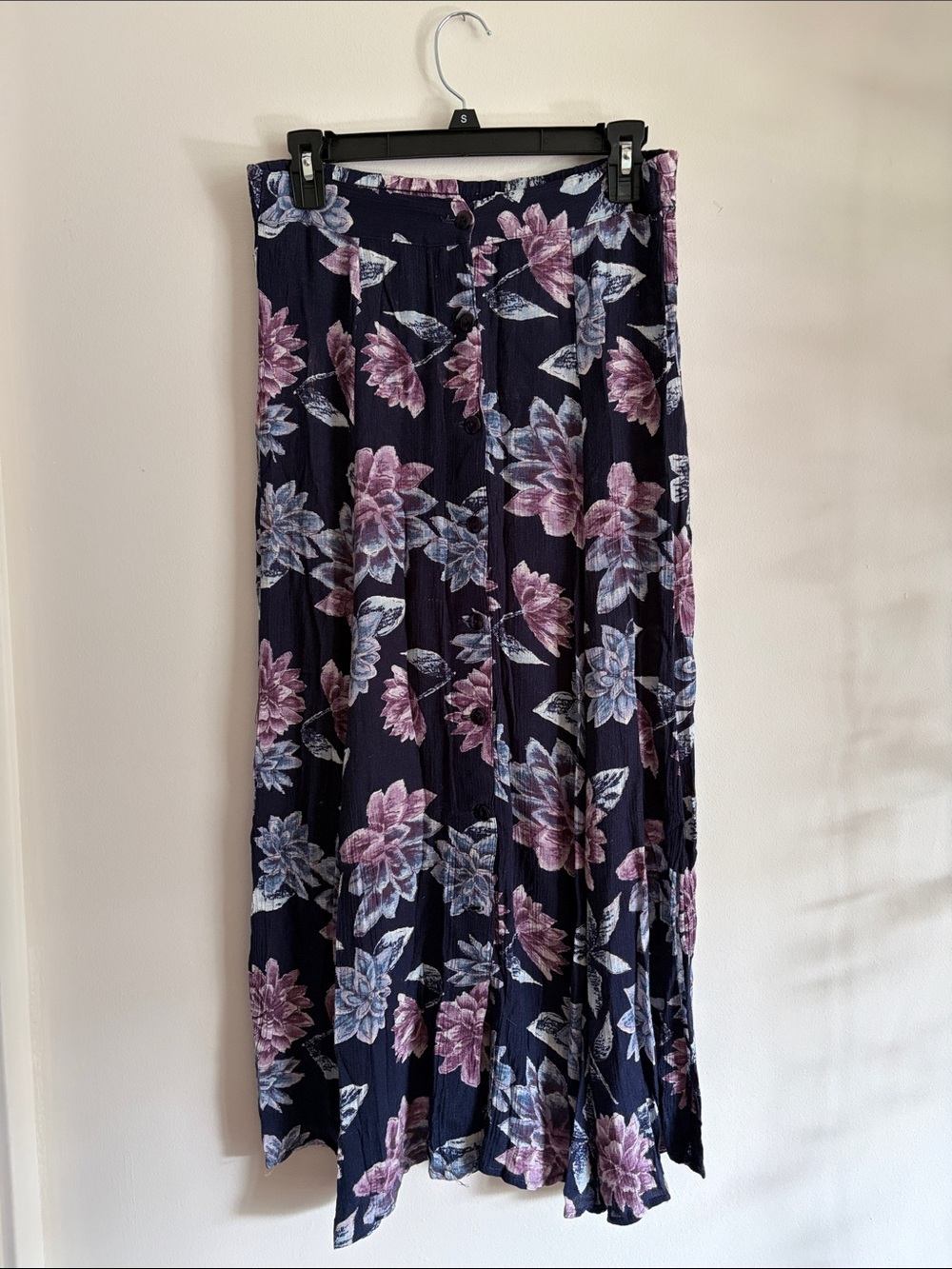 Vintage 90s Floral Button Down Skirt with Purple & Blue Blooms